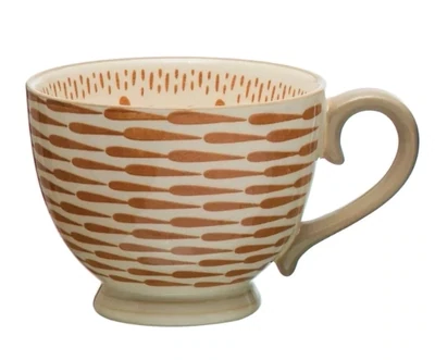 Ceramic Mug White With Orange Pattern And Grey Handle