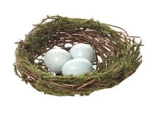 Nest 4-3\4&quot;  Round Artificial Moss White Eggs With Clip