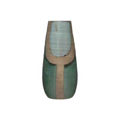 Handpainted Terracotta Vase Blue & Green 13"
