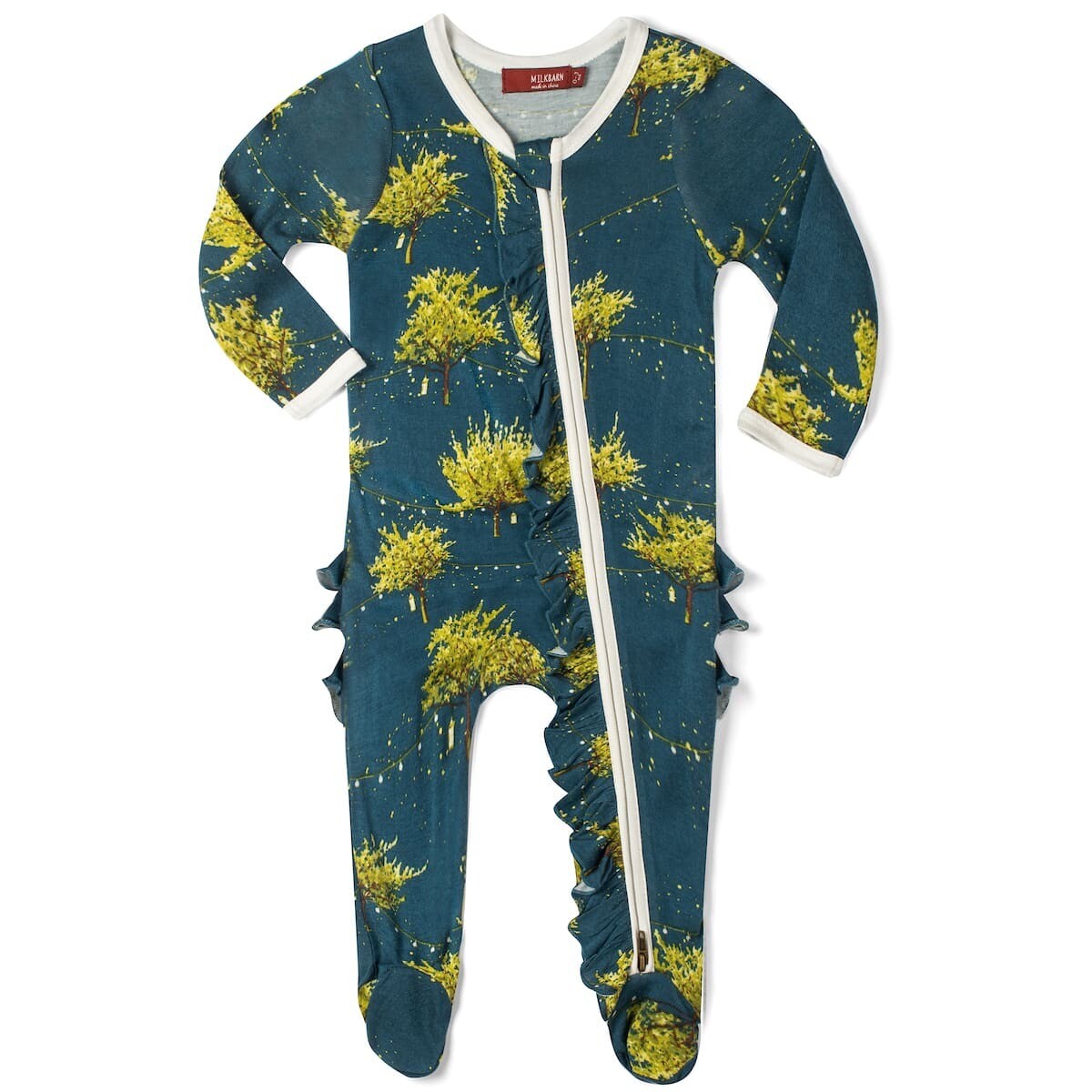 Bamboo Ruffle Zipper Footed Romper Firefly 6-9M