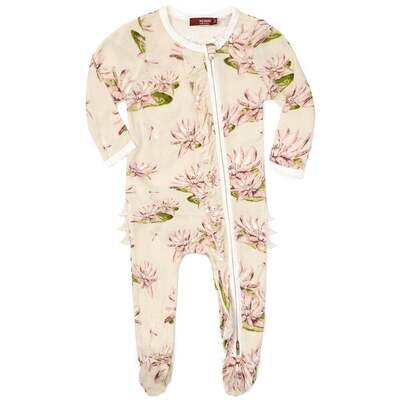 Bamboo Ruffle Zipper Footed Romper Water Lily 3-6 Month