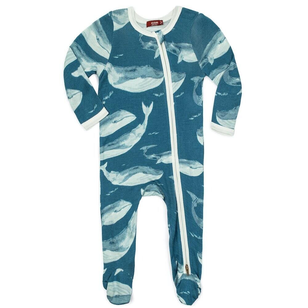 Bamboo Zipper Footed Romper Blue Whale 6-9 Month