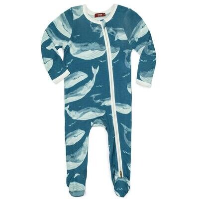 Bamboo Zipper Footed Romper Blue Whale 6-9 Month