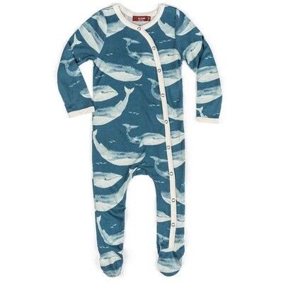 Bamboo Footed Romper Blue Whale 3-6M