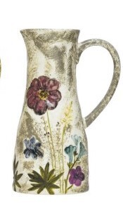 Stoneware Pitcher Grey Florals 9"