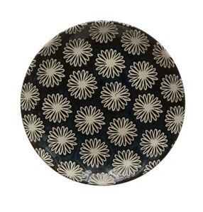 Round Blue Stoneware Dish With Flowers