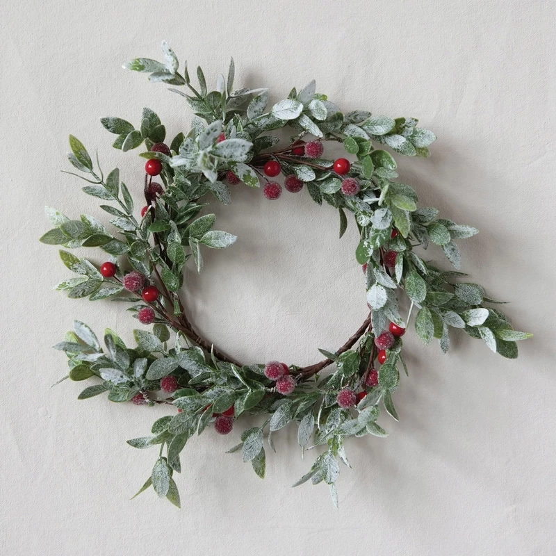 Berry Wreath With Faux Leaves And Frost Finish 14&quot;