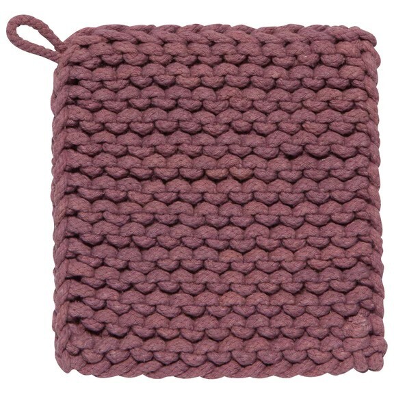 Hand Knit Cotton Potholder Trivet Ash Plum