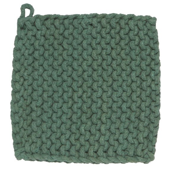 Hand Knit Cotton Potholder Trivet Jade