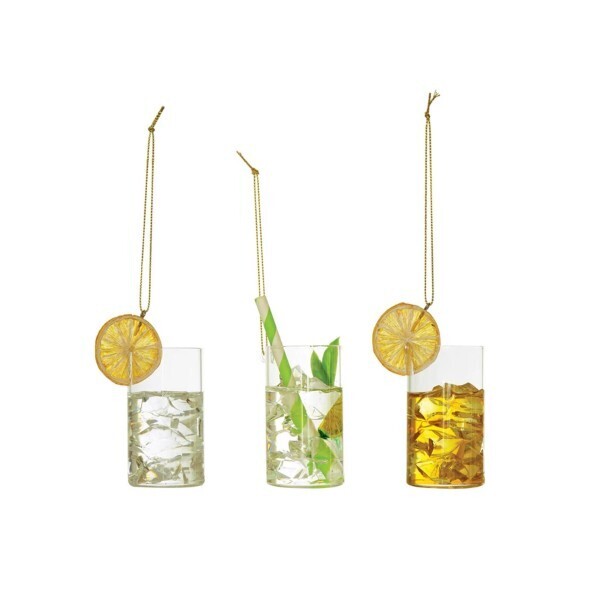 Cocktail Ornament In Tall Glass Clear With A Lemon Slice
