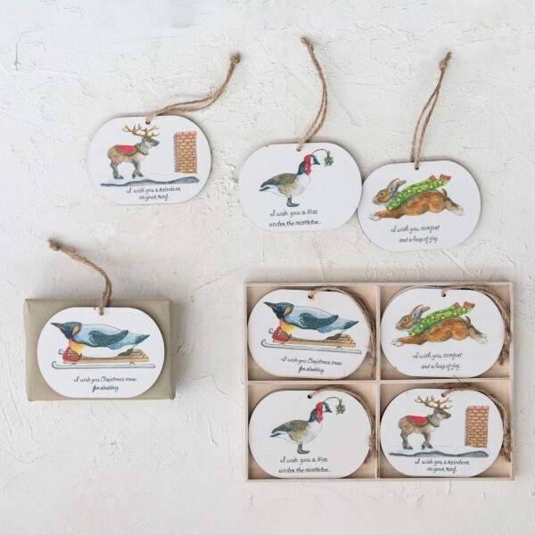 Wooden Gift Tags Set Of 12 With Four Different Animal Designs