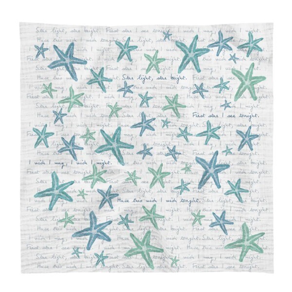 Blue Starfish Swaddle 100% Organic Cotton Muslin