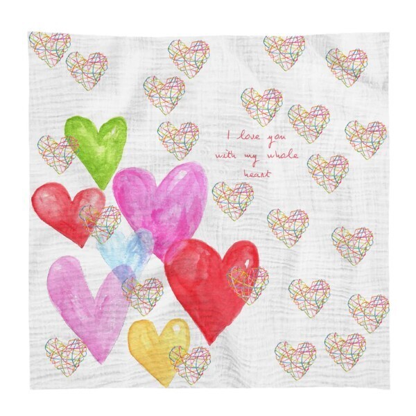 Colorful Hearts Swaddle 100% Organic Cotton Muslin
