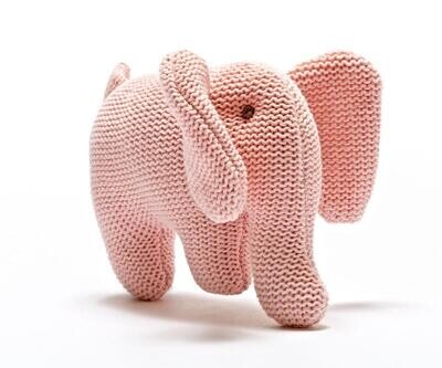 Hand Knitted Organic Cotton Rattle Pink Elephant Baby