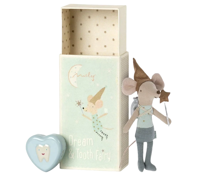 Maileg Tooth Fairy Mouse In Matchbox Blue