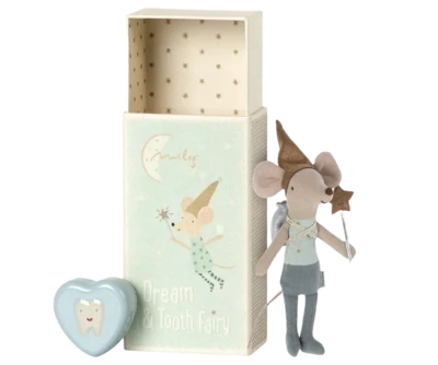 Maileg Tooth Fairy Mouse In Matchbox Blue