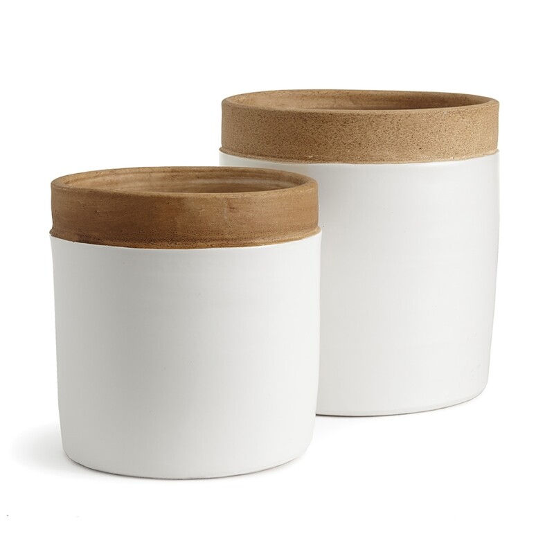 Atwood Cachepot Brown Rim And White Base Large