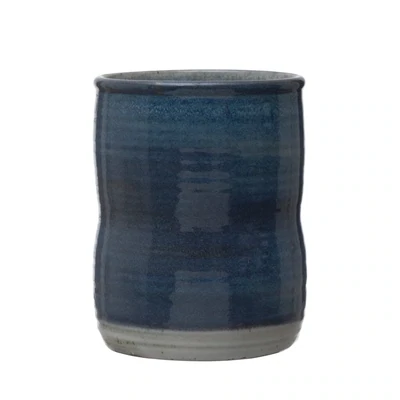 Stoneware Utensil Holder Crock With Blue And Cream Reactive Glaze