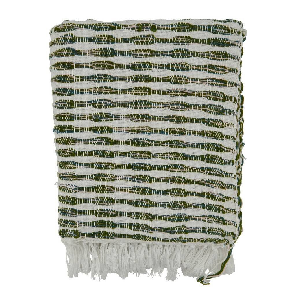 Woven Line Throw White And Green 50" x 60"