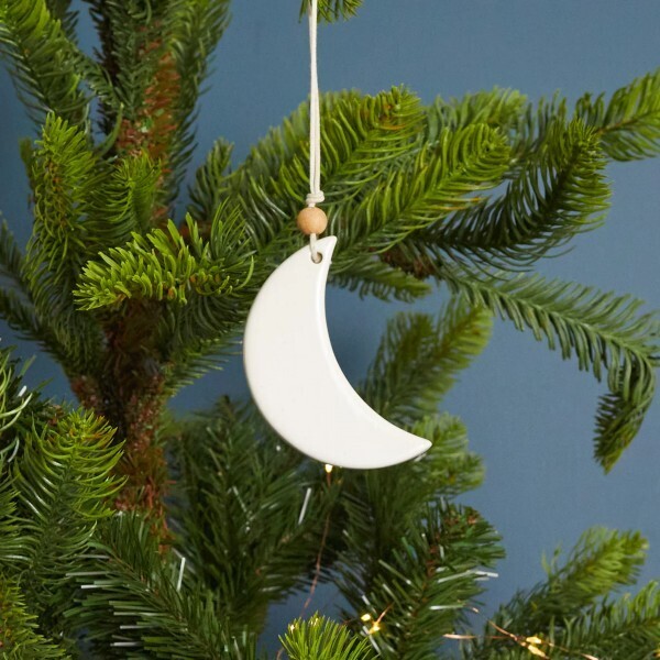 Stoneware Moon Ornament