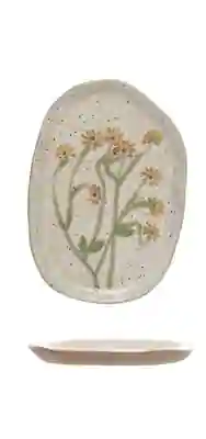 Handpainted Stoneware Plate With Reactive Glaze Yellow Daisy Botanical