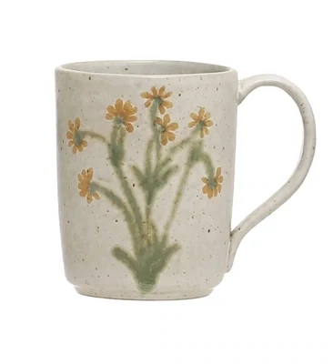 Handpainted Stoneware Mug With Reactive Glaze Yellow Daisy Botanical