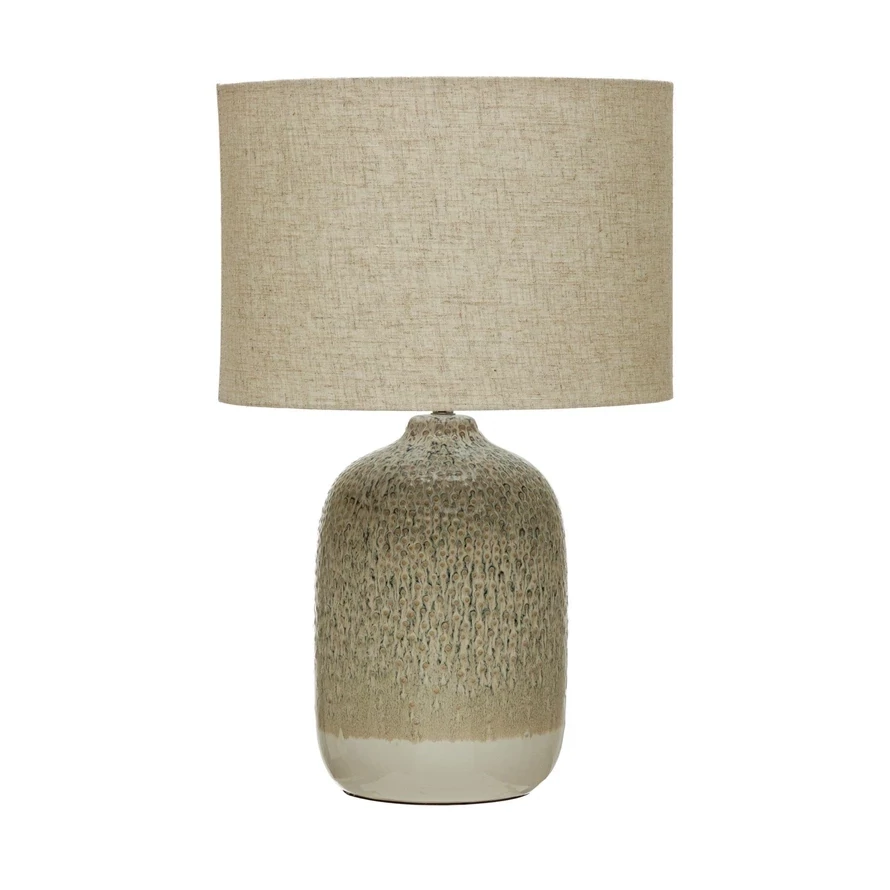 Stoneware Table Lamp Beige With Linen Shade