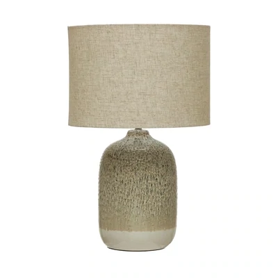 Stoneware Table Lamp Beige With Linen Shade
