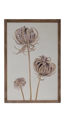 Rustic Three Flower Wall Art With Natural Wood Frame