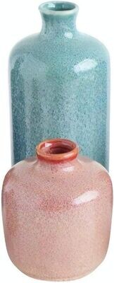 Stoneware Vase Tall Short Neck Aqua Speckle