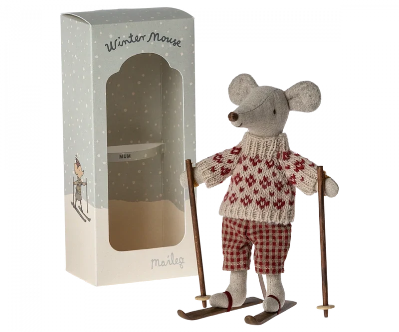 Maileg Winter Mouse Mum With Ski Set