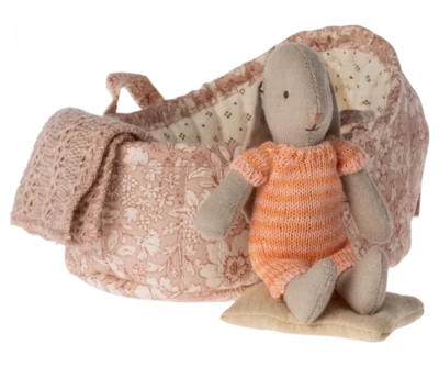 Maileg Bunny In Carry Cot Micro Pink Peach