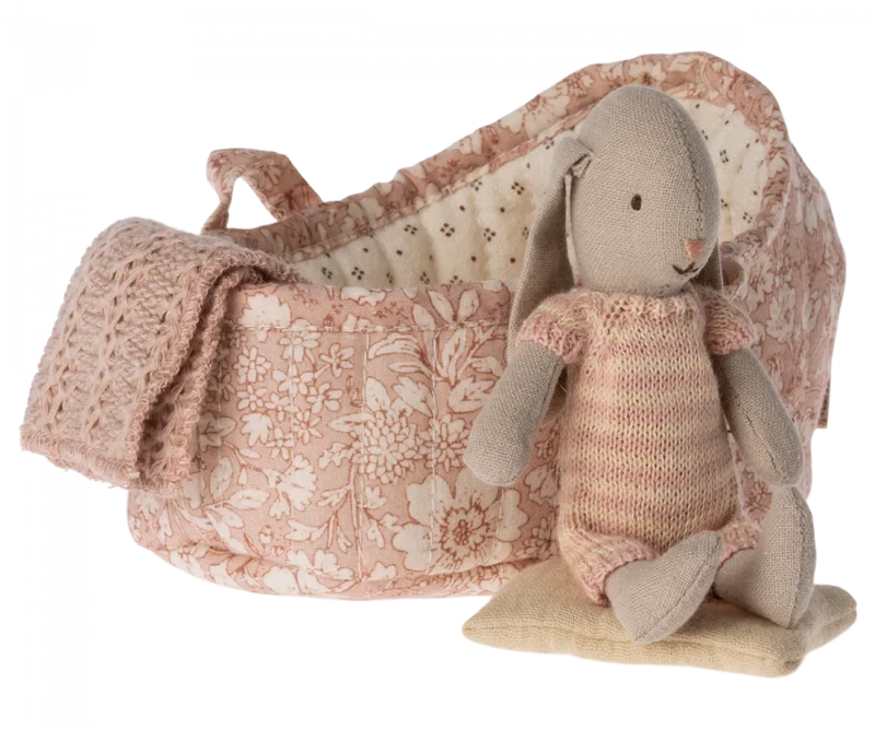 Maileg Bunny In Carry Cot Micro Pink Light Rose