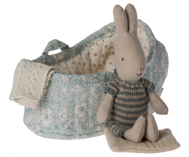Maileg Bunny In Carry Cot Micro Blue Blue