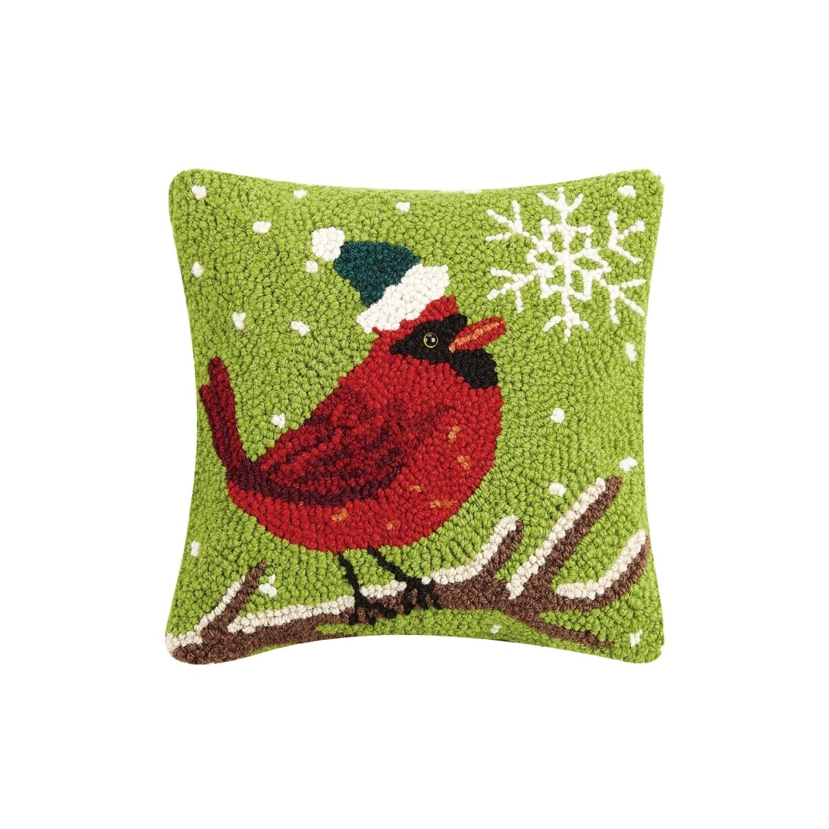 Cardinal With Snowflake Hook Pillow 10x10