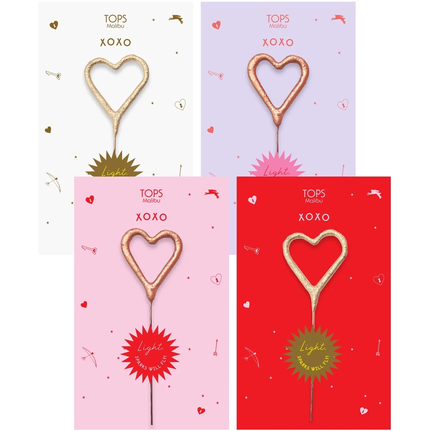 Mini Rose Gold Heart Sparkler Wand XOXO Red Card