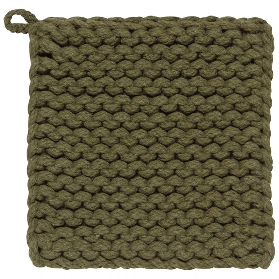 Hand Knit Cotton Potholder Trivet Olive Branch