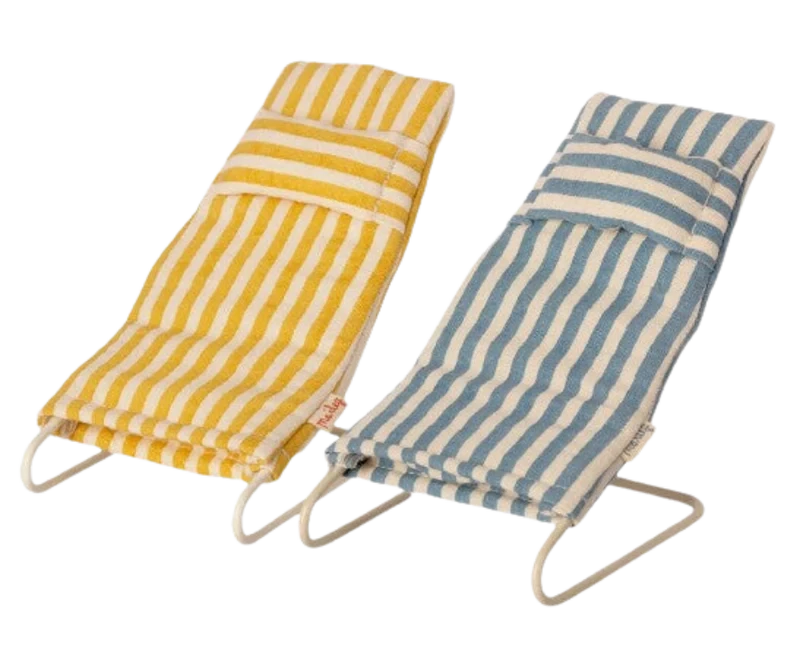 Maileg Mouse Vacation Beach Chair Set Of 2 Blue And Yellow