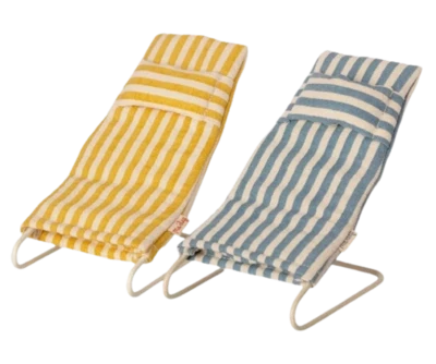 Maileg Mouse Vacation Beach Chair Set Of 2 Blue And Yellow