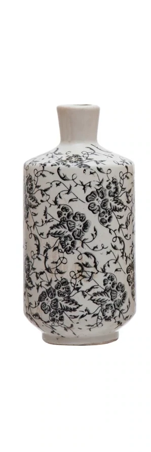 Terracotta Vase With Black Transferware Pattern