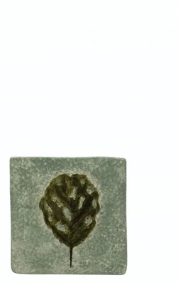 Square Stoneware Trivet Green With Leaf Debossed Florals