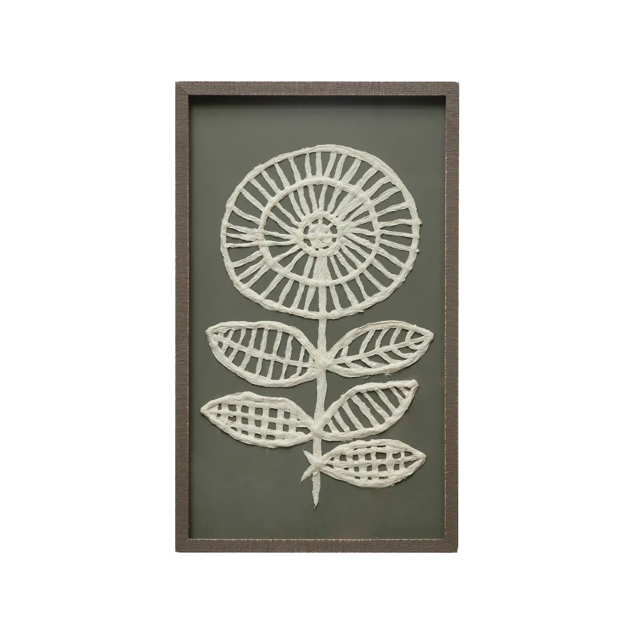 White Floral In Glass And Wooden Grey Frame