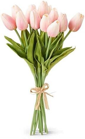 Mini Real Touch Tulip Bundle Of 12 Stems Light Pink 13.5&quot;