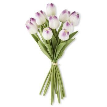 Mini Real Touch Tulip Bundle Of 12 Stems Purple And White 13.5&quot;