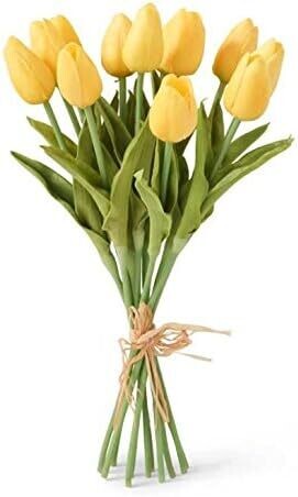 Mini Real Touch Tulip Bundle Of 12 Stems Light Yellow 13.5&quot;