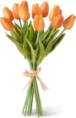 Mini Real Touch Tulip Bundle Of 12 Stems Orange 13.5"