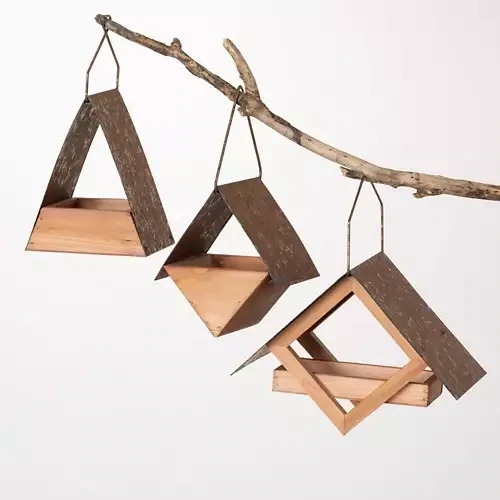 Outdoor Bird Feeder With Tin Roof Triangle Tall