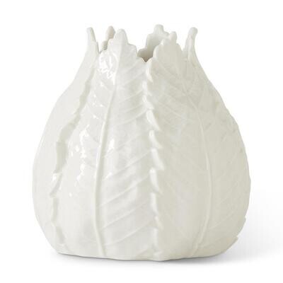 Ceramic White Leaf Vase 6&quot;