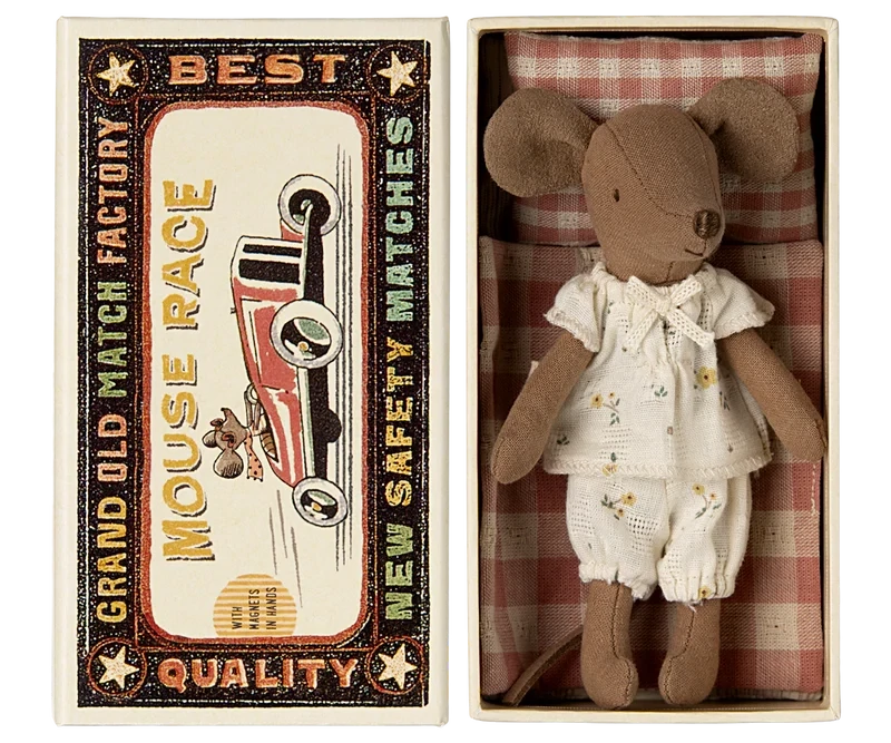 Maileg Big Sister Mouse In Pyjamas In Matchbox Mouse Race