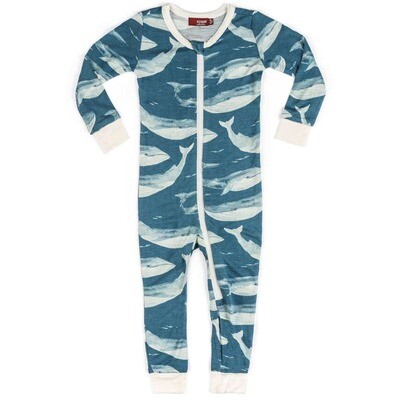 Bamboo Zipper Footed Romper Blue Whale 0-3 Months